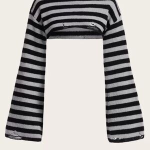 Striped Black and Gray Cropped Sweater